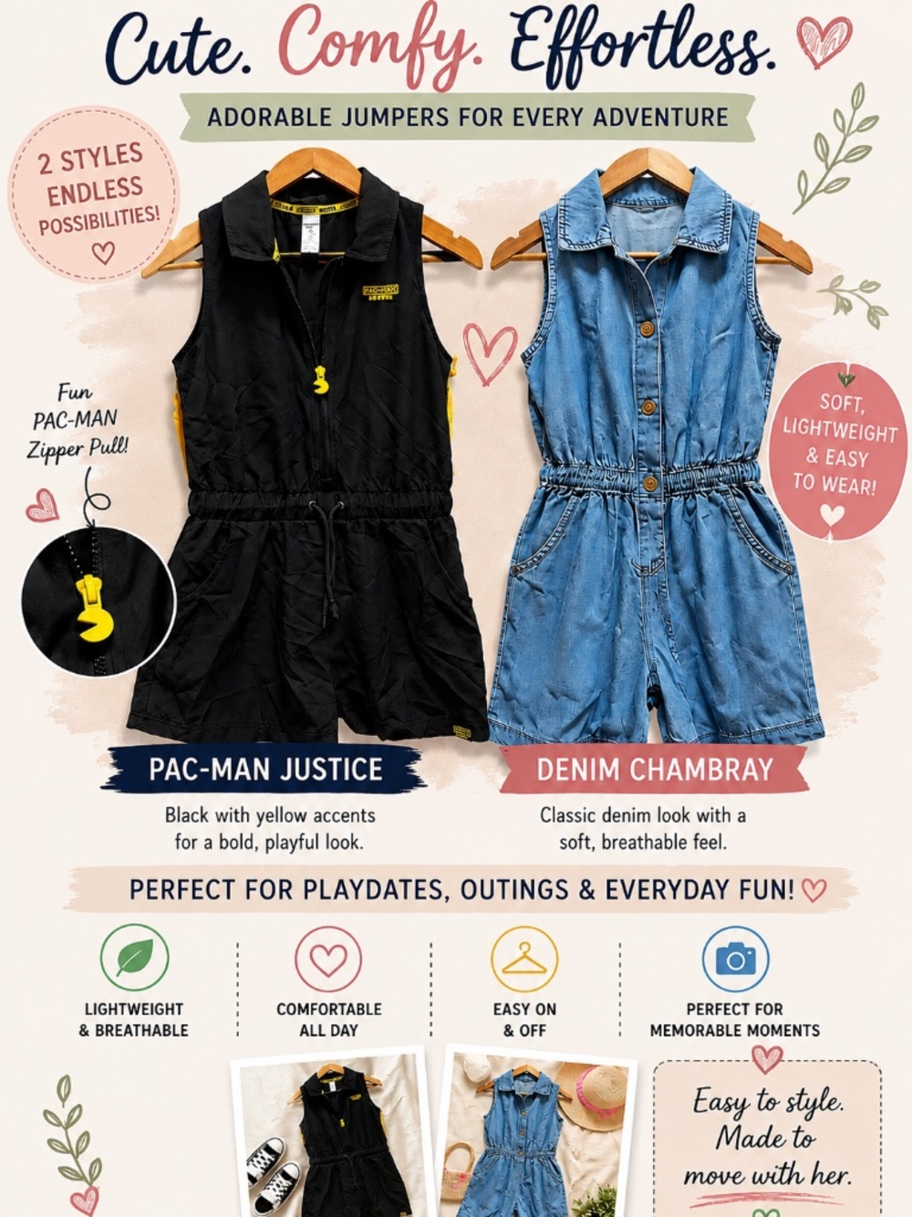 Set of 2 Sleeveless Romper - Black with Yellow Accents girls Size 12/14